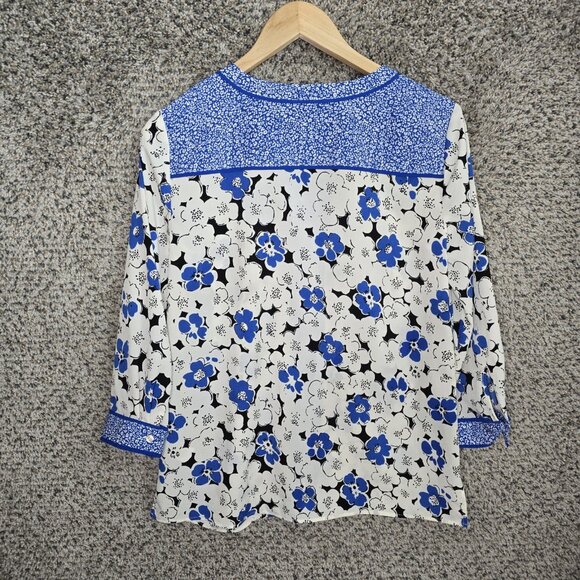 Talbots Top Womens Small Blue Floral Print Semi Sheer V‎ Neck Blouse Casual - Picture 7 of 7
